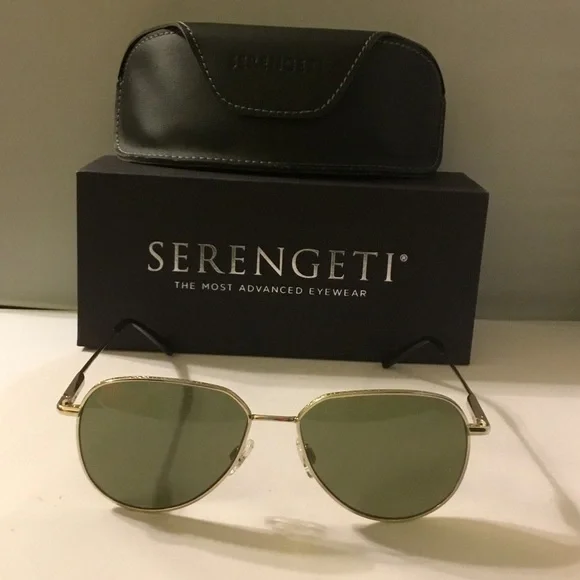 Serengeti Haywood Small Gold Frame Sunglasses Polarized with Green Lenses.